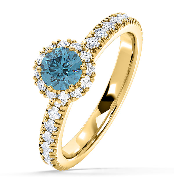 Alessandra Blue Lab Diamond 1.10.ct Halo Ring in 18K Yellow Gold - Elara Collection